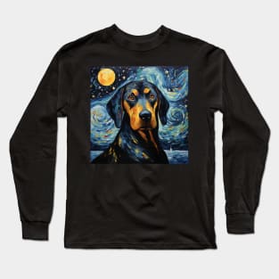 Black and Tan Coonhound Portrait Night Painting Long Sleeve T-Shirt